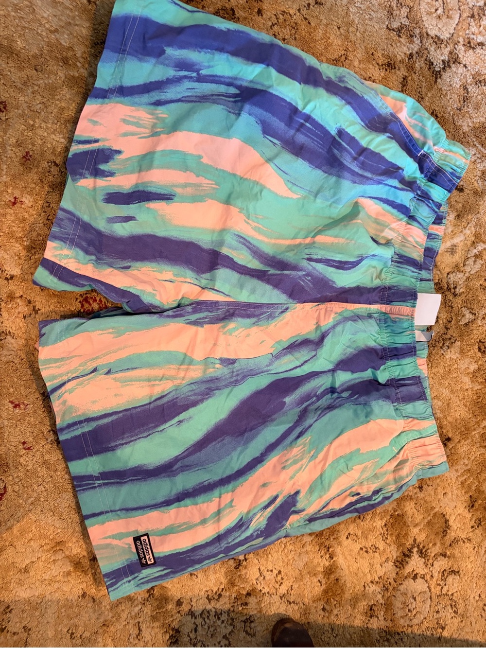 Men's Swim Shorts in Aqua, Purple & Peach - Adidas XL EUC